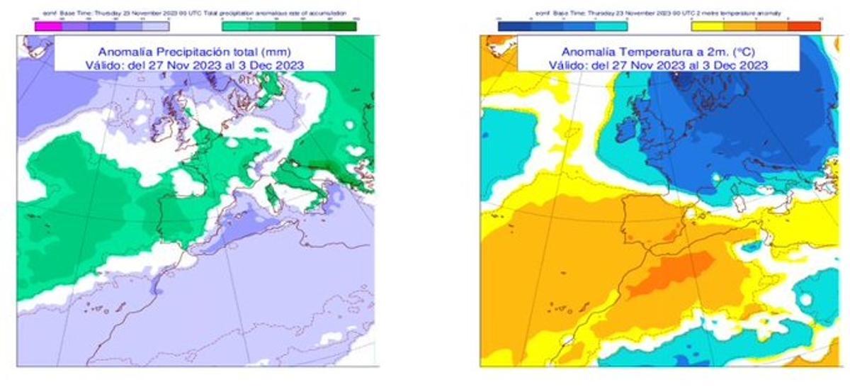 Gráfico meteorológico de España hasta el 3 de diciembre