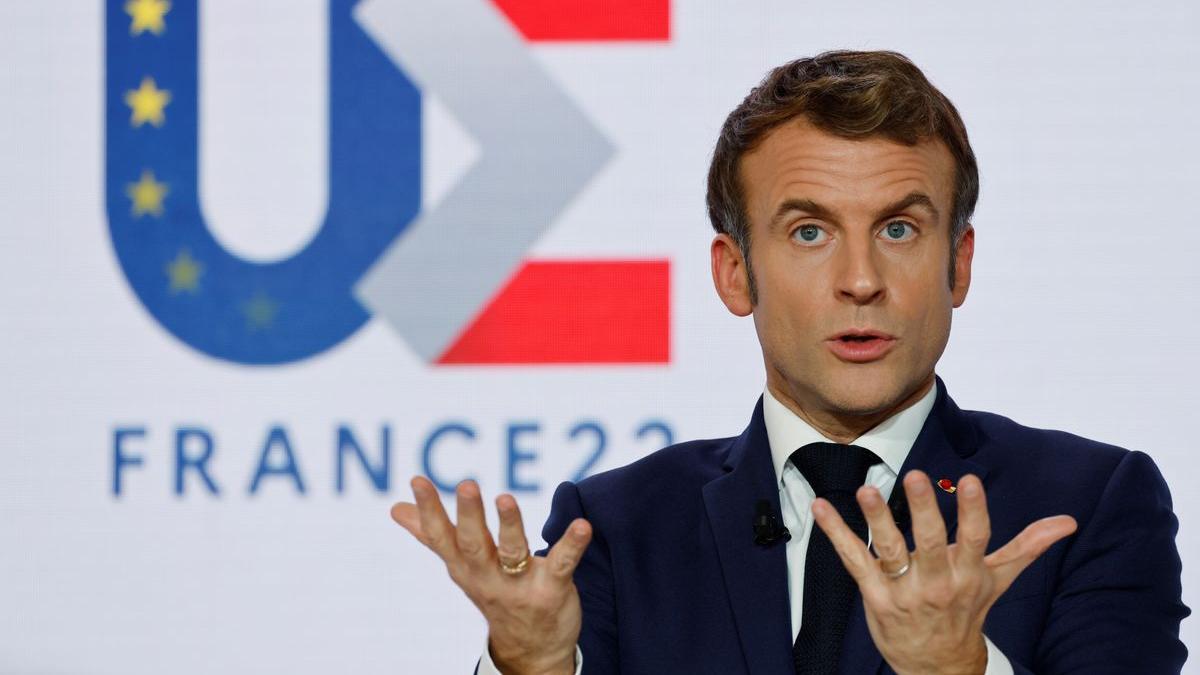 El presidente francés, Emmanuel Macron, durante la presentación de sus prioridades para la presidencia semestral de la UE.