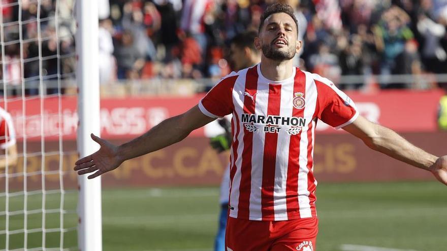 Cristhian Stuani celebra un gol marcat al Lugo aquesta temporada a l&#039;estadi de Montilivi