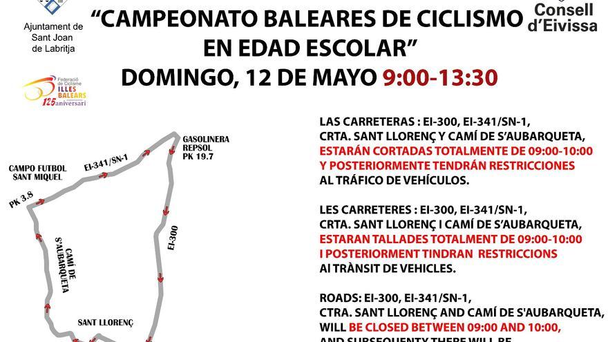 Cortes de tráfico este domingo en la carretera de Sant Joan por el Campeonato Baleares de Ciclismo en Edad Escolar