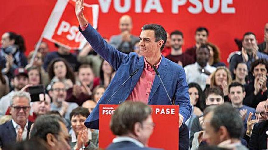 Pedro Sánchez, ahir, durant un acte de campanya.