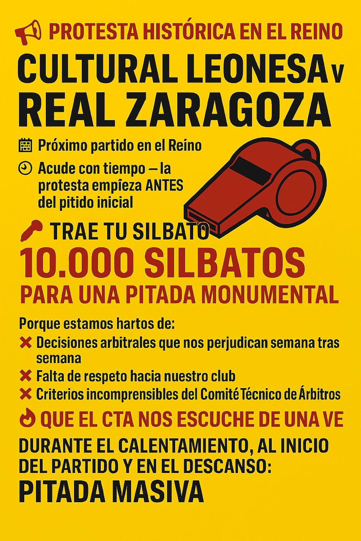 Cartel de la pitada en el Reino de León que se quiere organizar para este sábado.