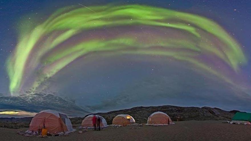 El campamento del hielo en el glaciar Qaleraliq será uno de los lugares desde donde se observarán las auroras en Groenlandia.
