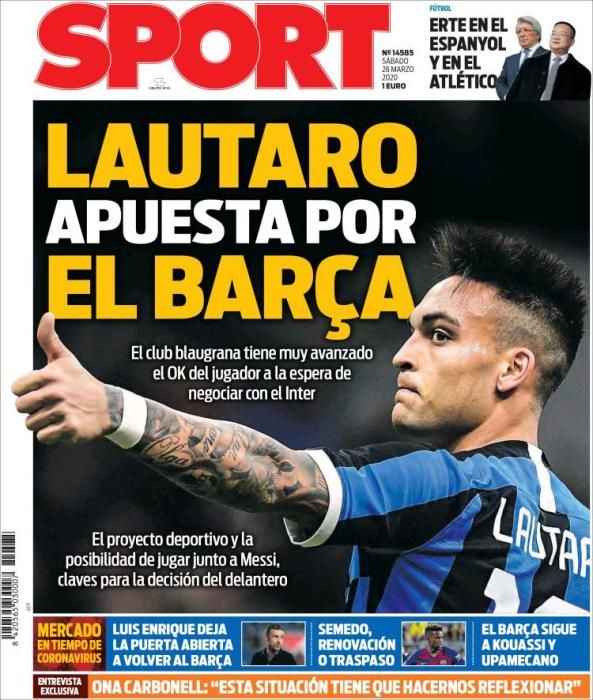 Portada SPORT sábado 28 marzo 2020