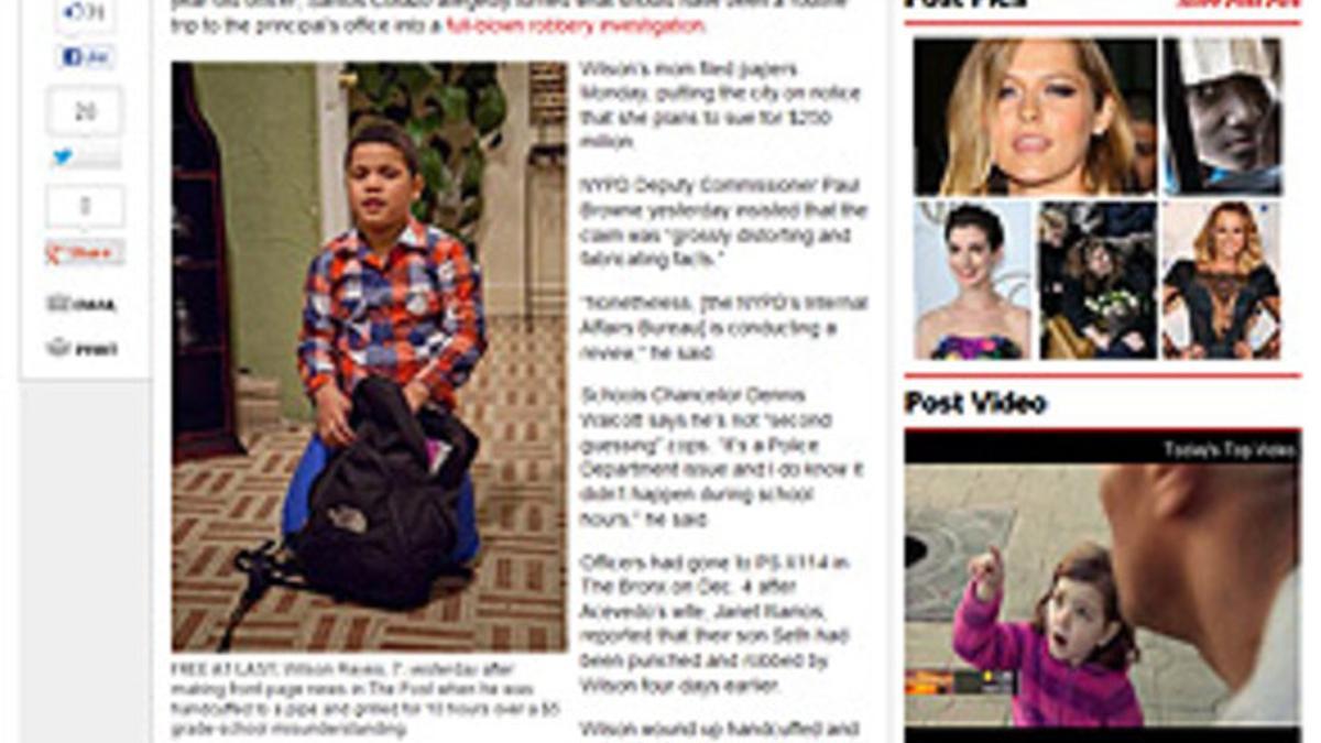 Captura de la página de 'The New York Post', donde se informa de la detención del niño de 7 años Wilson Reyes.