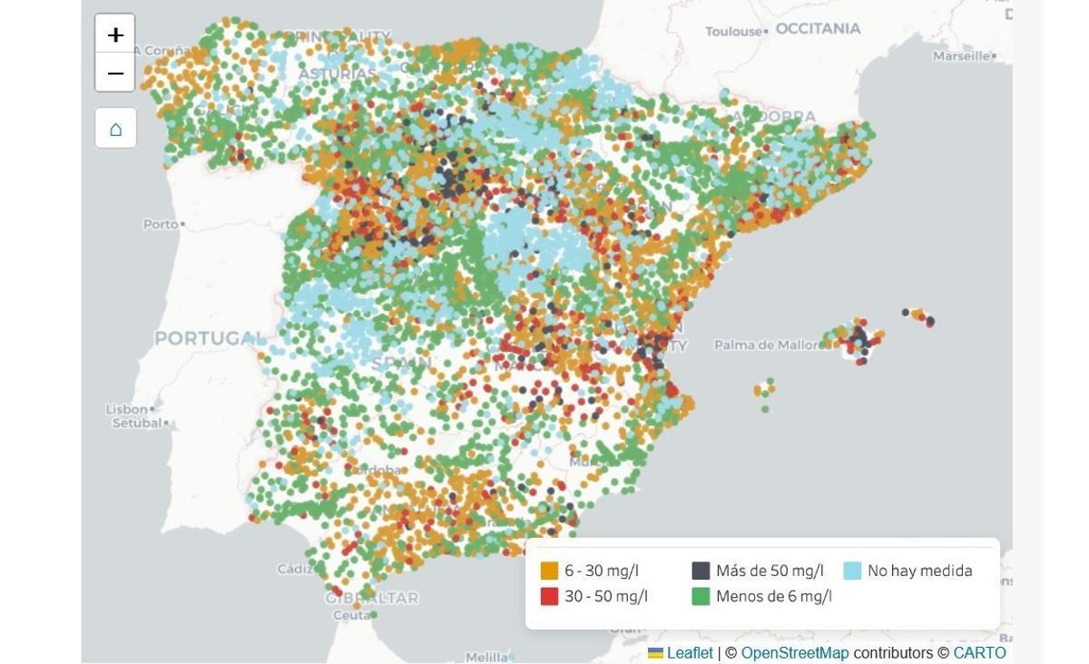 Los distintos colores muestran los diferentes grados de contaminación