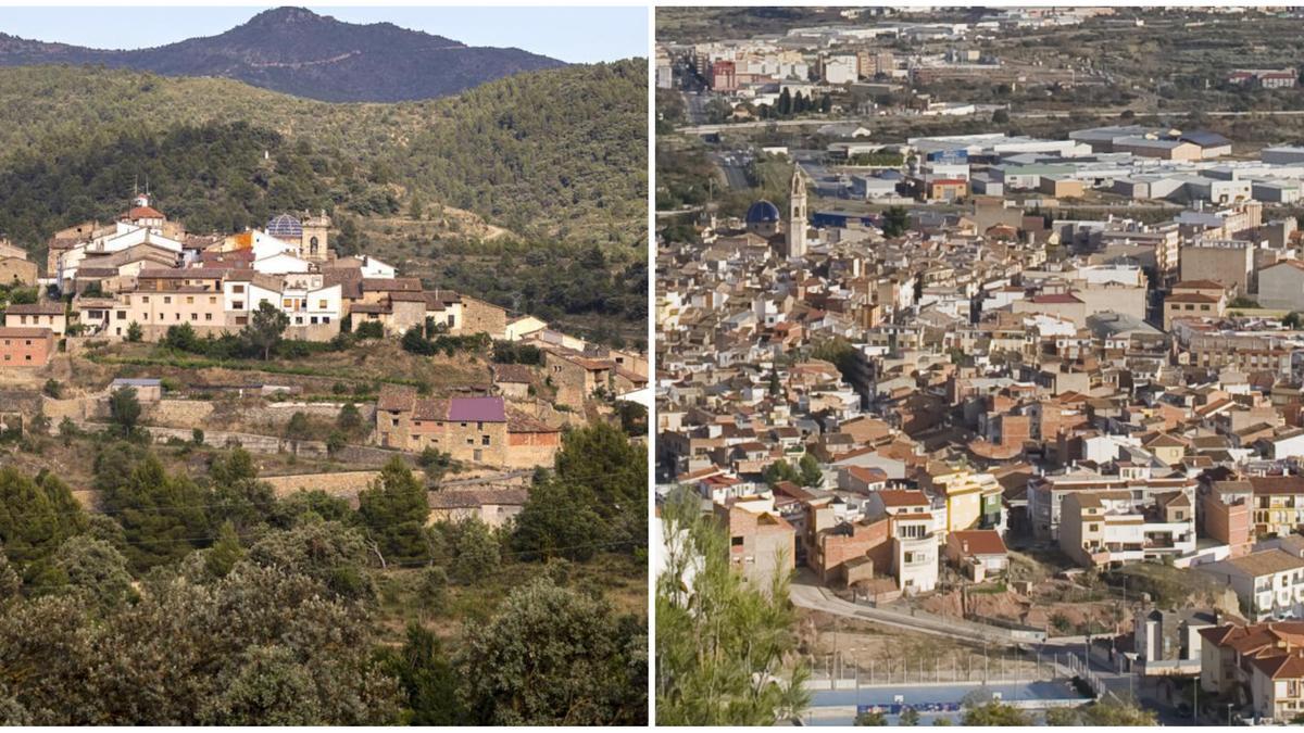 Imagen de las dos localidades de Castellón más afectadas este miércoles por la ola de calor: Sorita (i) y Altura