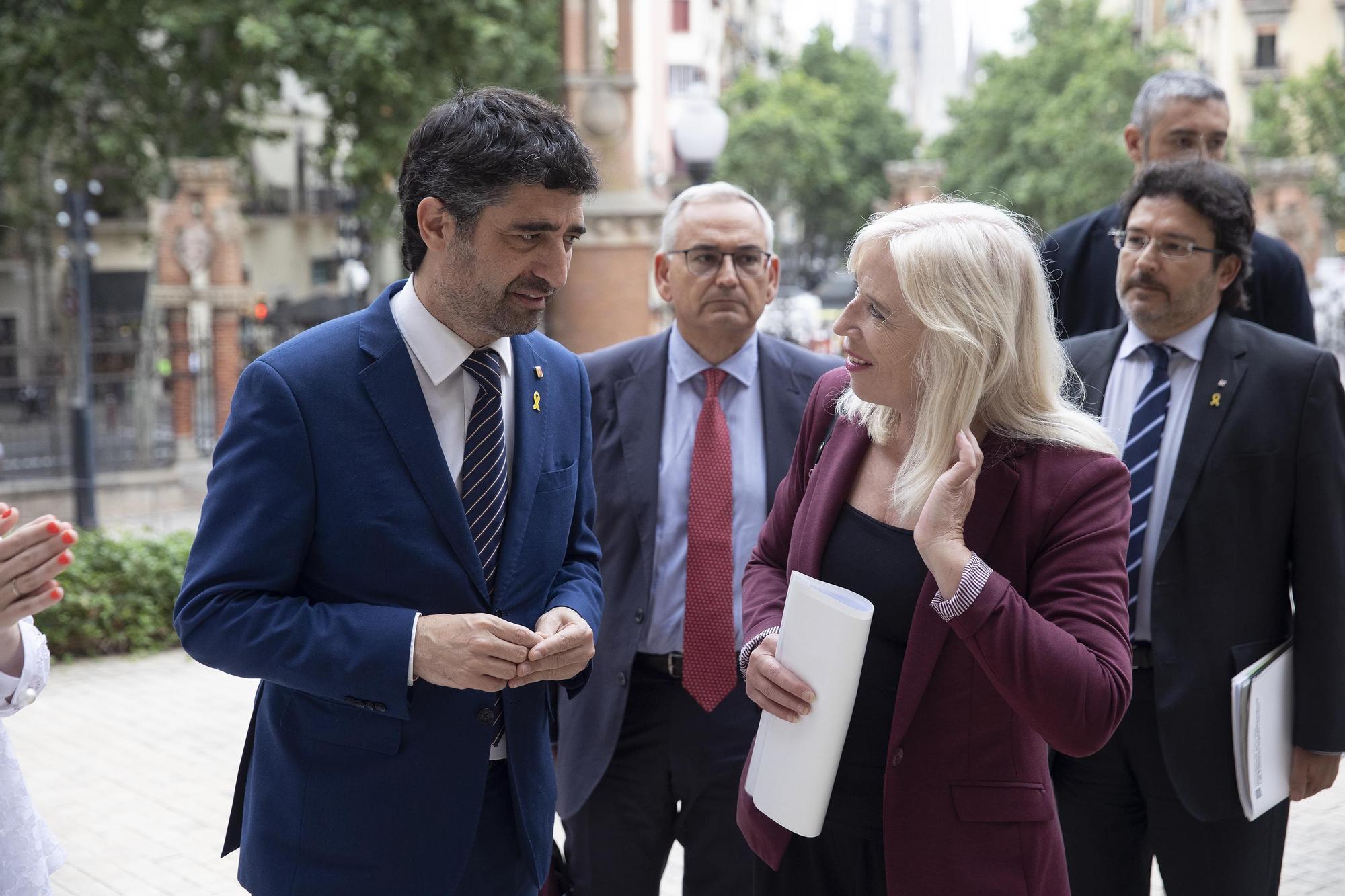 El vicepresidente de la Generalitat, Jordi Puigneró, junto a la coordinadora del Corredor Mediterráneo de la Unión Europea, Iveta Radicová