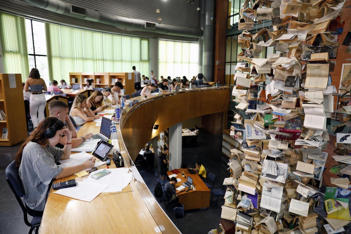 Alumnos estudiando en la Biblioteca General de la UMA, el pasado mes de junio.