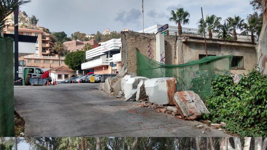 Estado en el que ha quedado el muro tras el choque del tráiler.