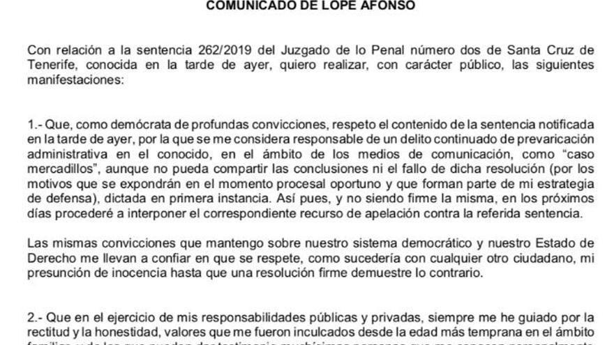 Lope Afonso vincula su condena a la depuración del PP portuense