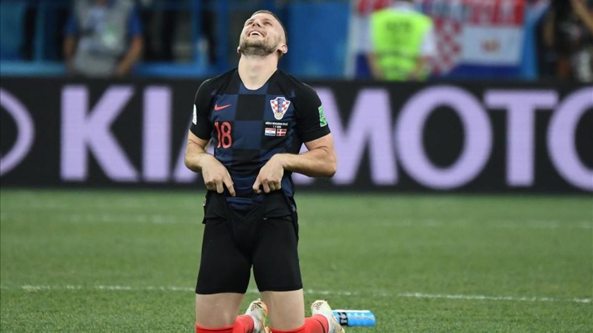Ante Rebic, durante la tanda de penaltis ante Dinamarca