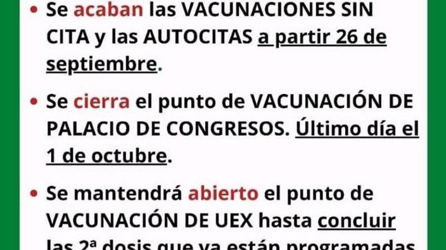 Cartel anunciador de las decisiones del Área de Salud de Badajoz.