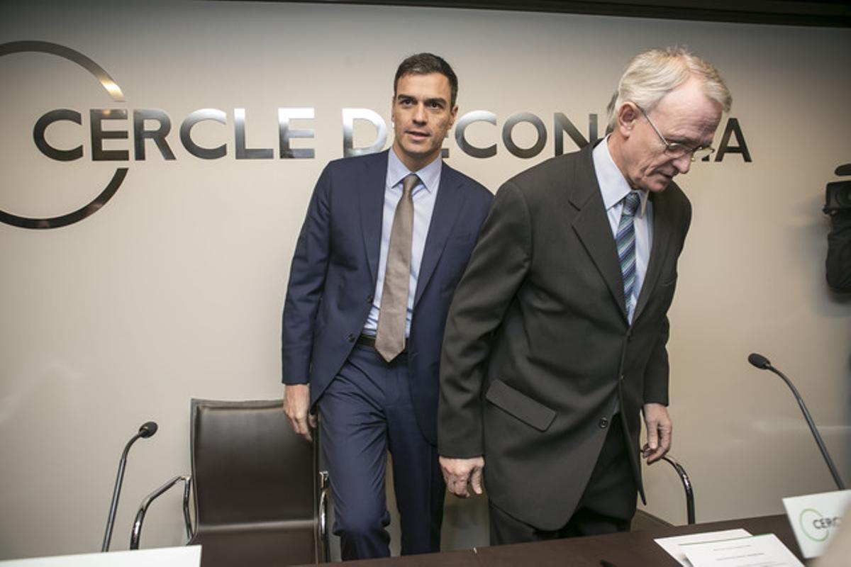 Pedro Sánchez i Antón Costas abans de la conferència al Cercle d’Economia.