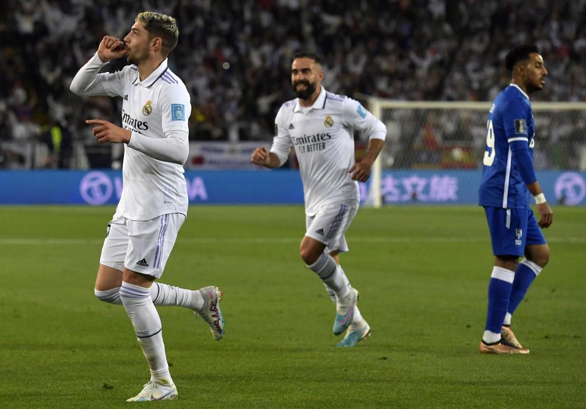 Fede Valverde celebra su gol en el Mundial de Clubes haciendo referencia al nacimiento de su segundo hijo.