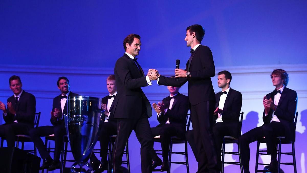 Federer y Djokovic, en la gala previa del torneo.