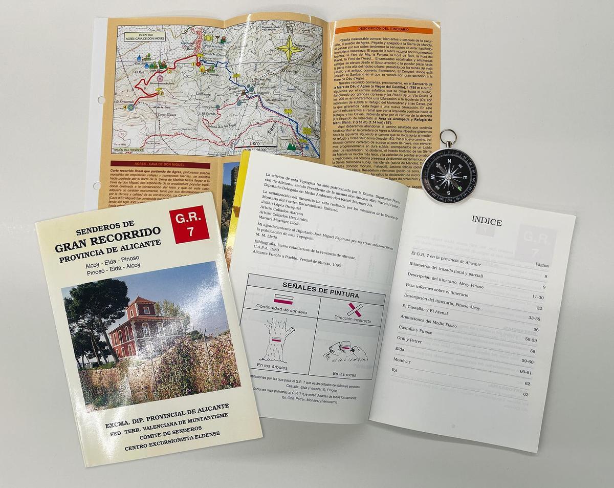 En 1994, gracias al trabajo de señalización de los montañeros eldenses Arturo Collados, López Busquiel y Martínez Lledó la Diputación de Alicante editó una topoguía del GR 7 E4