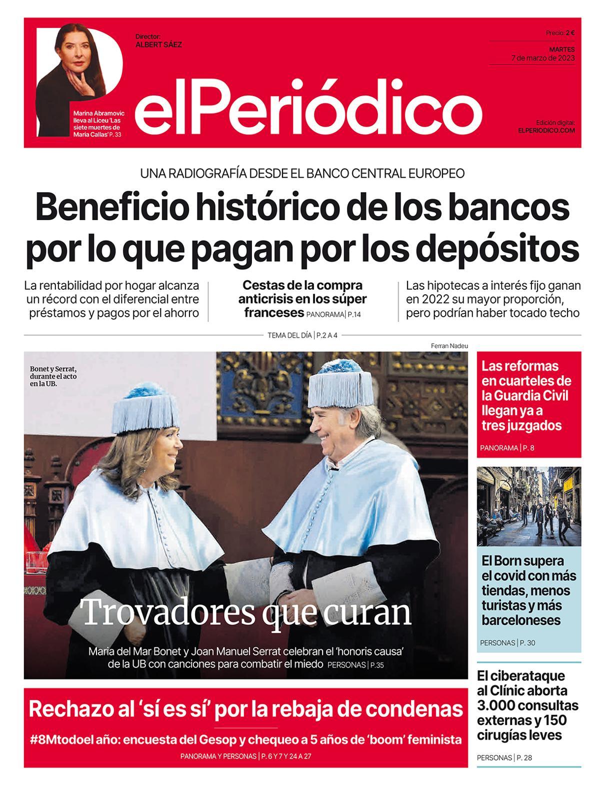 La portada d’EL PERIÓDICO del 7 de març del 2023