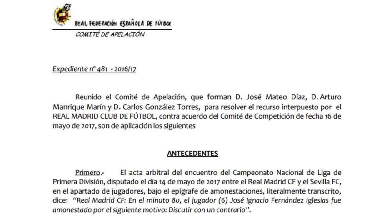 Esta es la resolución del Comité de Apelación