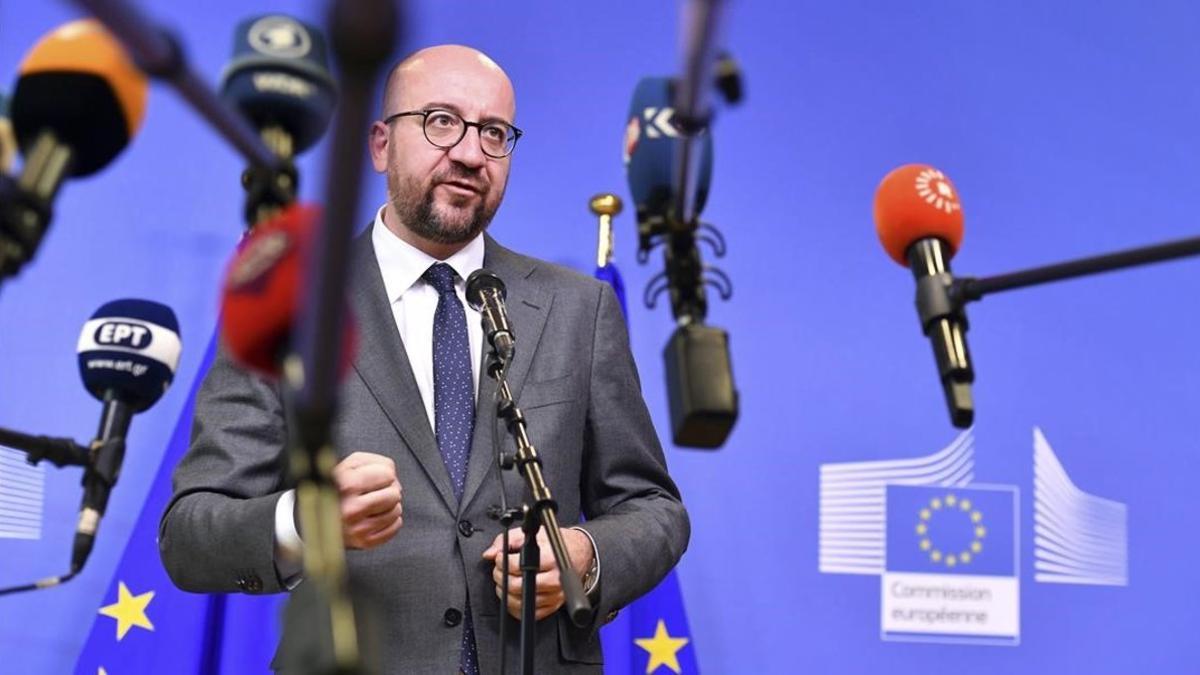 El primer ministro belga, Charles Michel, a la conclusión de un encuentro sobre migración en la sede de la UE en Bruselas, el pasado junio.