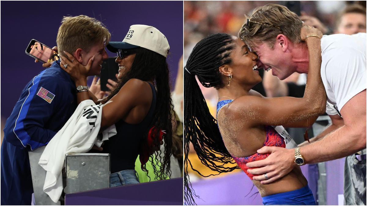 Tara Davies y Hunter Woodhall en los Juegos de París.