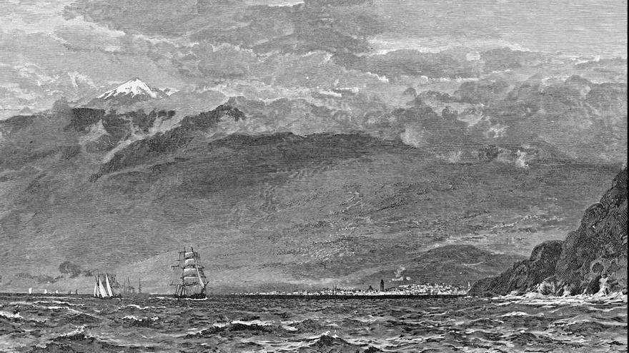 Grabado de Tenerife con el Teide nevado al fondo. | | E.D.