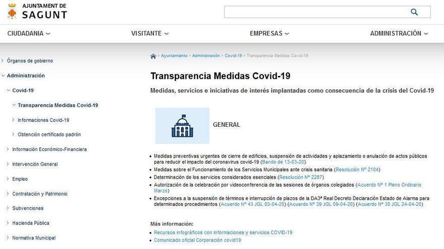 Sagunt agrupa en su página web todas las medidas contra la crisis