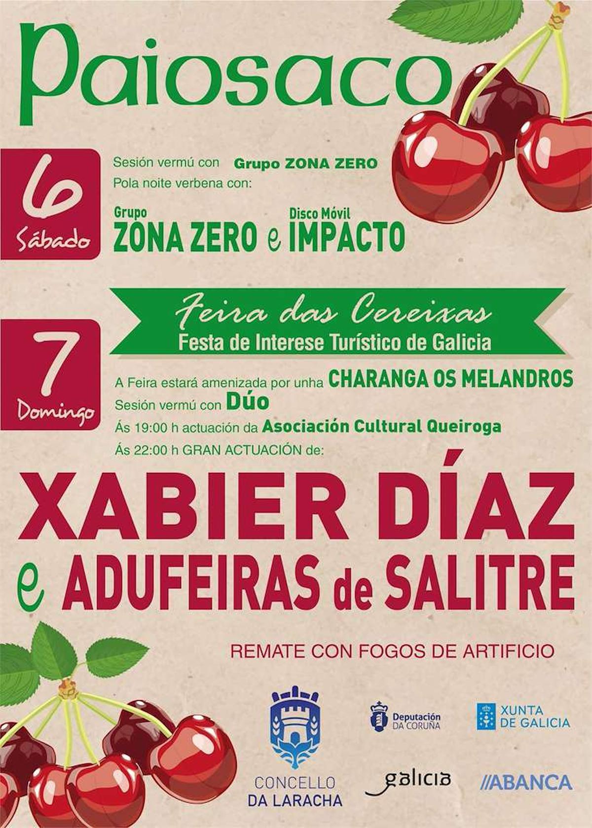 Cartel de la Fiesta de la Cereza en Paiosaco (Laracha).