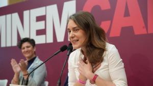 La presidenta de los Comuns en el Parlament, Jéssica Albiach, este sábado en Sant Feliu de Llobregat