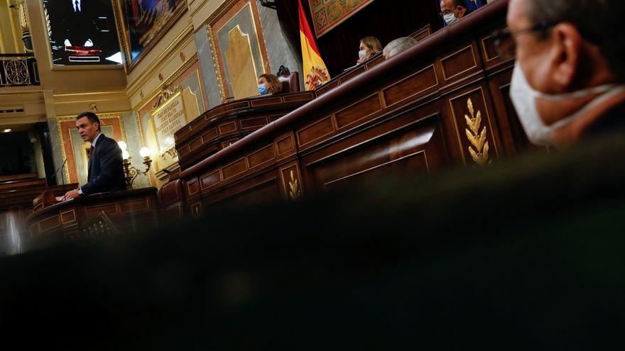 El presidente del Gobierno, Pedro Sánchez, durante su comparecencia.