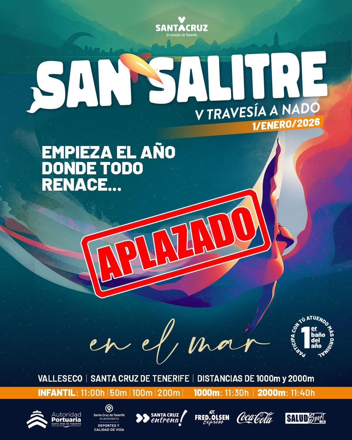 Cartel con el que se anuncia el aplazamiento de la carrera San Salitre en Santa Cruz.