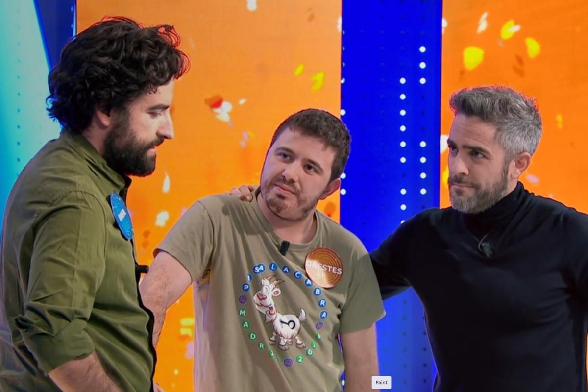 Rafa Castaño, Orestes Barbero y Roberto Leal, el día que Rafa consiguió el bote de Pasapalabra.