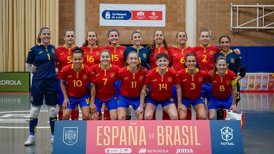 La selección española que ha jugado este viernes contra Brasil en el Pabellón Galatzó de Calvià