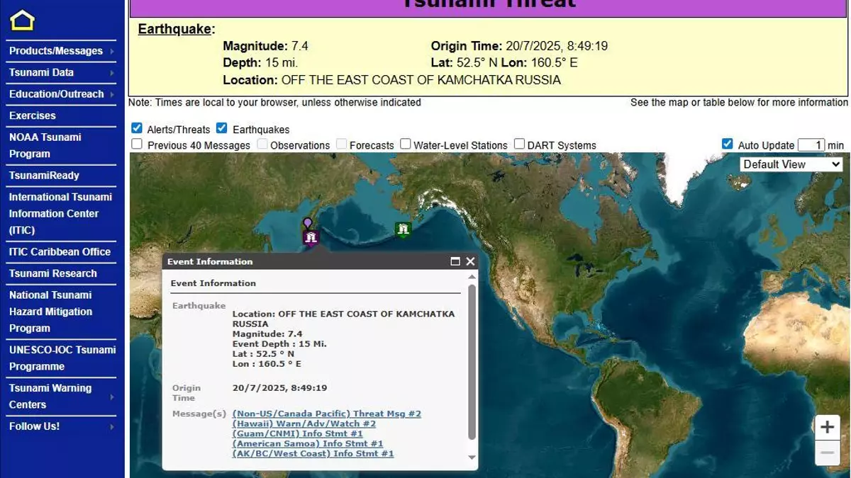 Alerta de tsunami para el este de Rusia tras un terremoto de magnitud 7,4