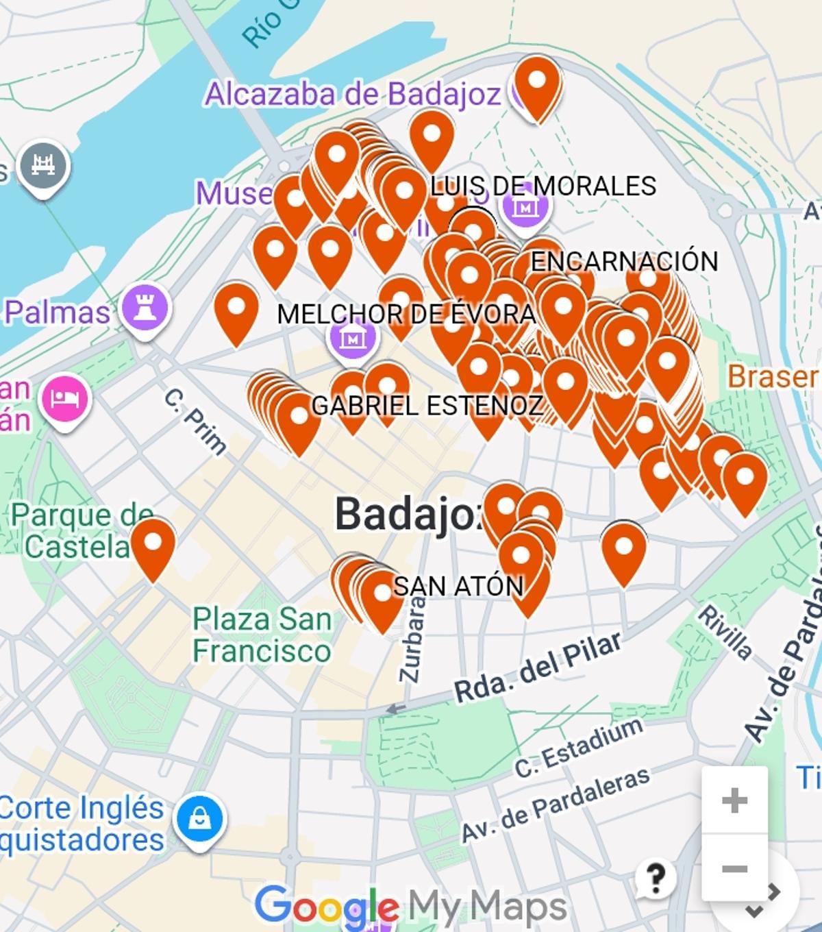 Mapas de las ruinas en el Casco Antiguo de Google Maps.