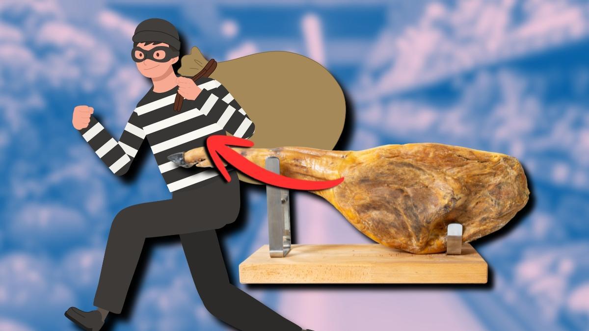 Un ladrón llevándose un jamón ibérico