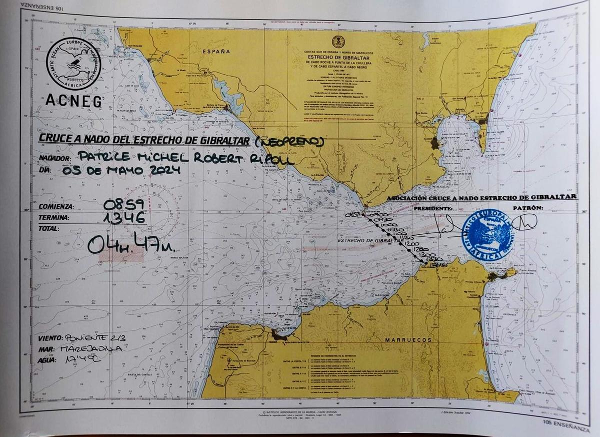 Certificación oficial que confirma el exitoso reto de los cuatro nadadores alicantinos.