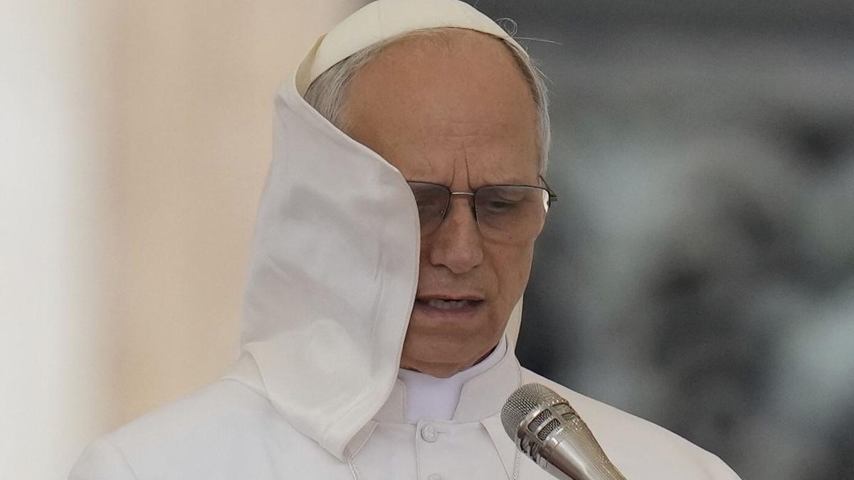 El papa León XIV celebra su primera audiencia general semanal en la Plaza de San Pedro del Vaticano, el miércoles 21 de mayo de 2025. (Foto AP/Gregorio Borgia) Associated Press/LaPresse.