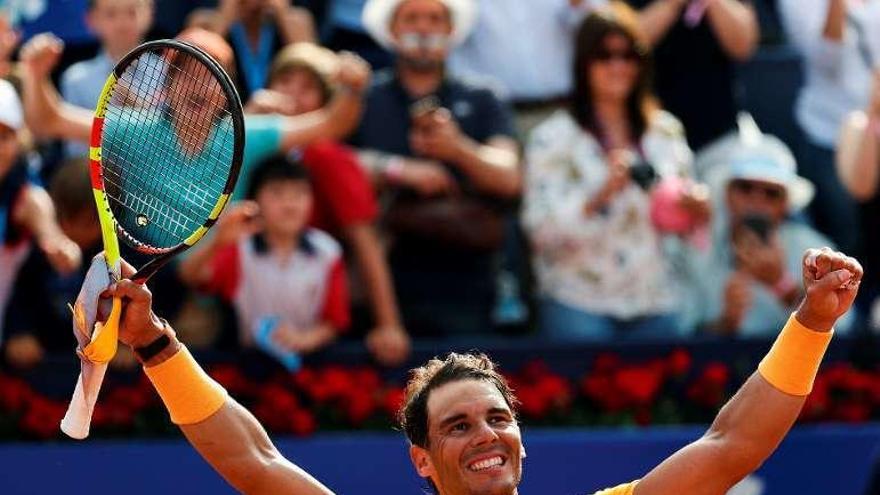 Nadal celebra su victoria y pase a la final, ayer.