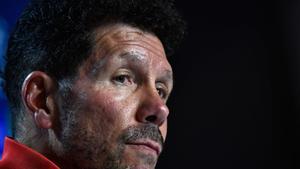 Diego Simeone, entrenador del Atlético, este lunes en rueda de prensa.