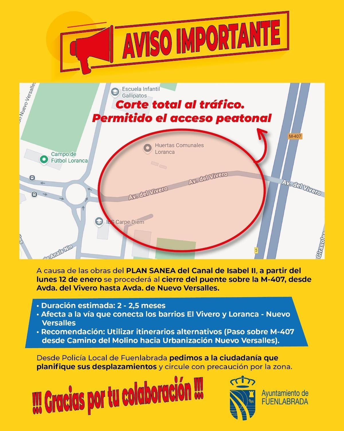 Cartel obras avenida vivero.