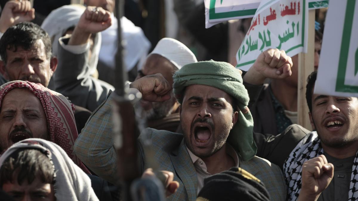 Imagen de archivo de una protesta hutí en Saná (Yemen)
