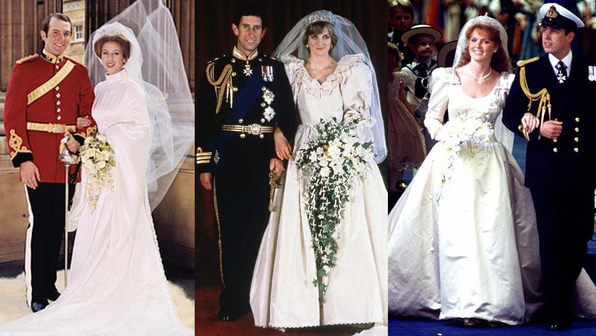 Bodas fallidas en la familia de los Windsor. Ni Ana, ni Carlos ni Andrés tuvieron suerte con sus primeros matrimonios.