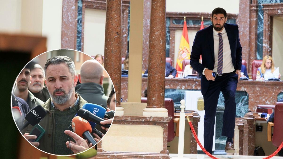 José Ángel Antelo, este miércoles en la Asamblea Regional. En detalle, Santiago Abascal durante sus declaraciones en Castilla y León.
