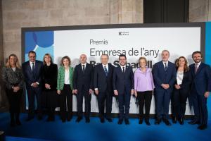 Maria Eugènia Gay, teniente de alcalde del Ayuntamiento de Barcelona; Albert Sáez, director de EL PERIÓDICO; Lluïsa Moret, presidenta de la Diputació de Barcelona; Ainhoa Moll, directora editorial y adjunta a Presidencia de Prensa Ibérica; Carlos Prieto, delegado del Gobierno; Javier Moll, presidente de Prensa Ibérica; Pere Aragonès, president de la Generalitat; Arantza Sarasola, vicepresidenta de Prensa Ibérica; Jaume Collboni, alcalde de Barcelona; Natàlia Mas Guix, consellera de Economia, y Aitor Moll, CEO de Prensa Ibérica