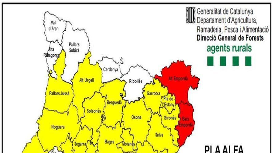 Activat el Pla Alfa per risc alt d&#039;incendi forestal a l&#039;Alt i Baix Empordà