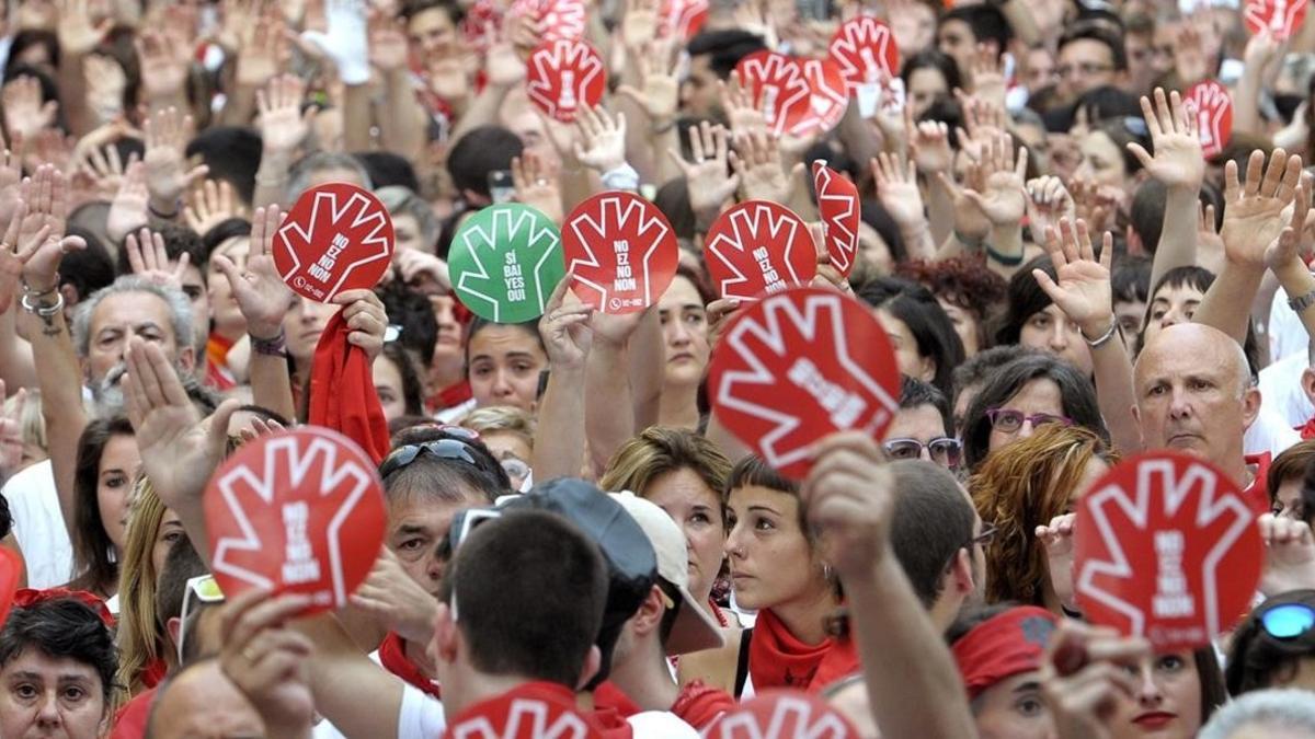 Manifestación de protesta en Pamplona contra una agresión sexual en los sanfermines de este año.
