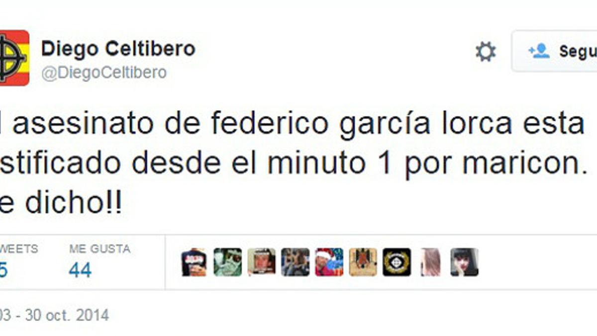 Un tuit homófobo justificaba el asesinato de Federico García Lorca