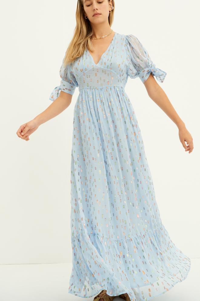 Vestido largo en tonos azules de Antik Batik