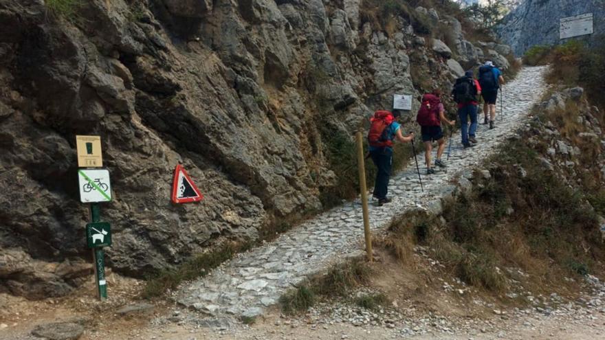 Cuatro senderistas iniciando la ruta. | R. D. /J. M. C.